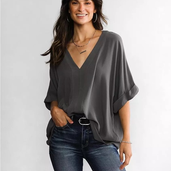 Daytrip Tops - Daytrip Gray Boxy Dolman Sleeve Blouse